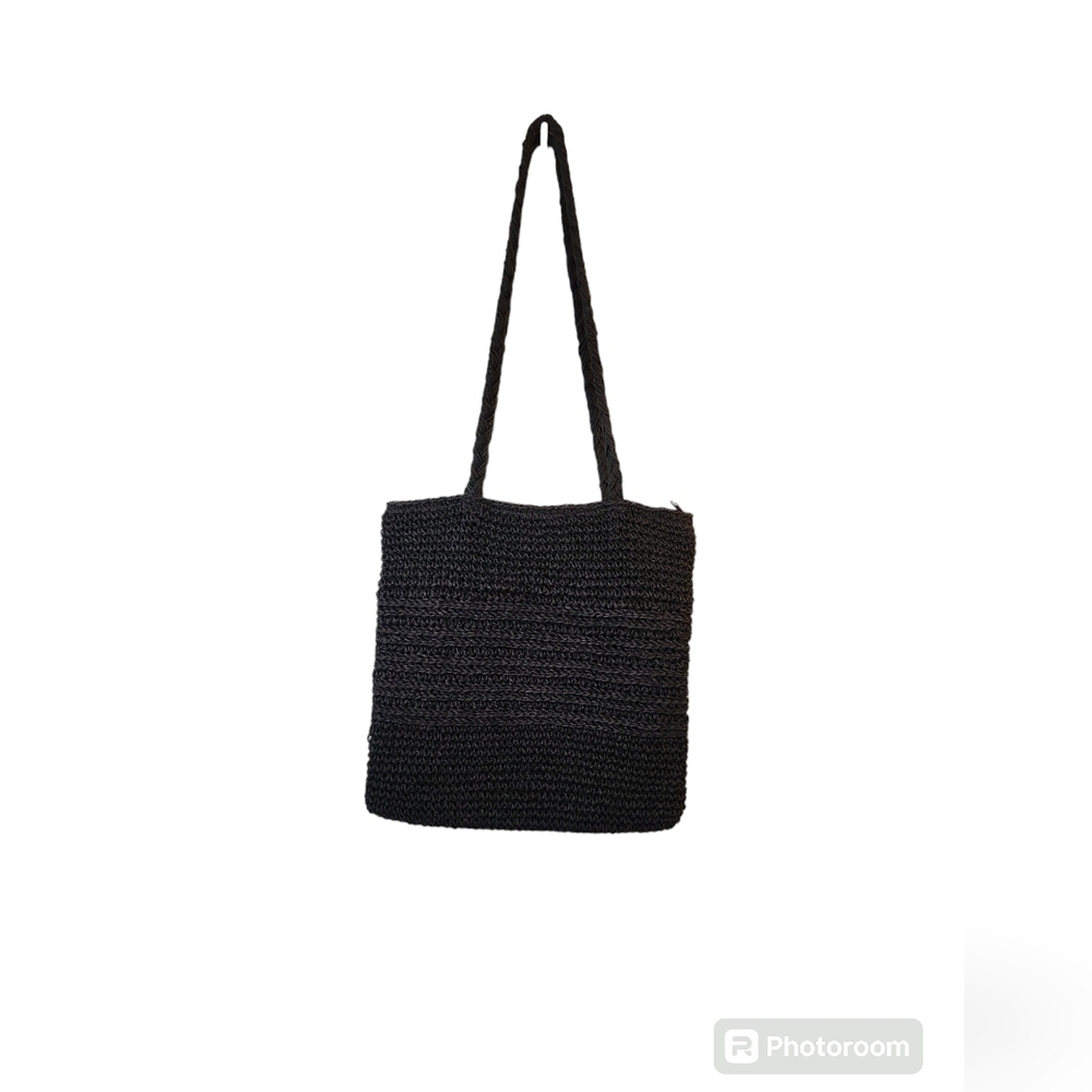 Scala Women's Boho Vintage Black Woven Y2K Straw Paper Bag